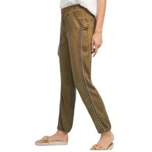 Anthropologie Khaki Joggers with Side Embroidery M